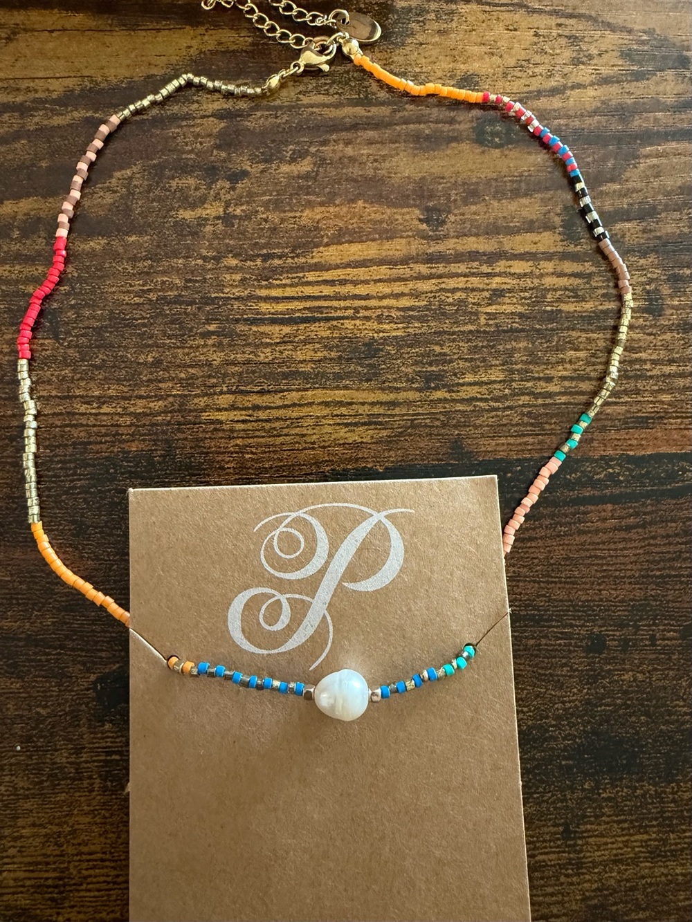 Plunder Colorful Beaded Choker or Child’s Necklace with Iridescent Stone